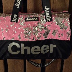 Justice Sparkling Sequin Flip CHEER Tote Duffle Gym Bag 3 Strap Large Like New